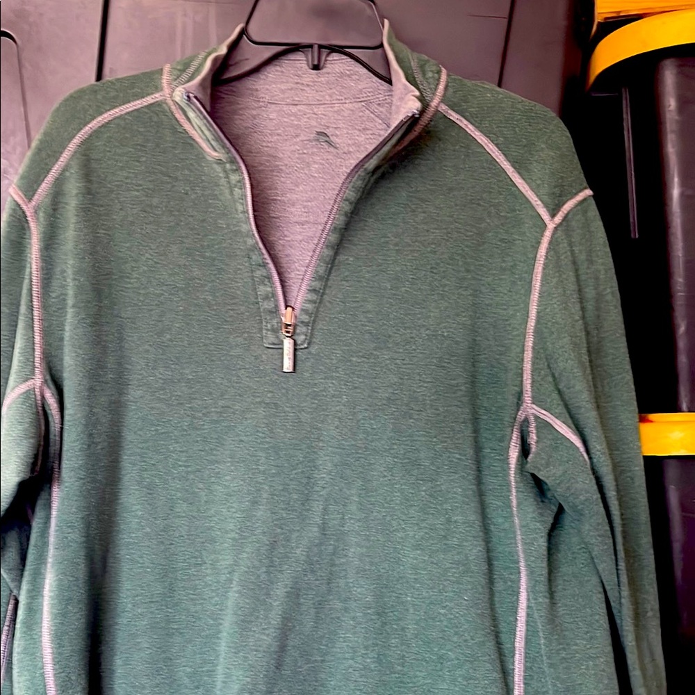 Tommy bahama grey and Green reversible Zip Up Sweater